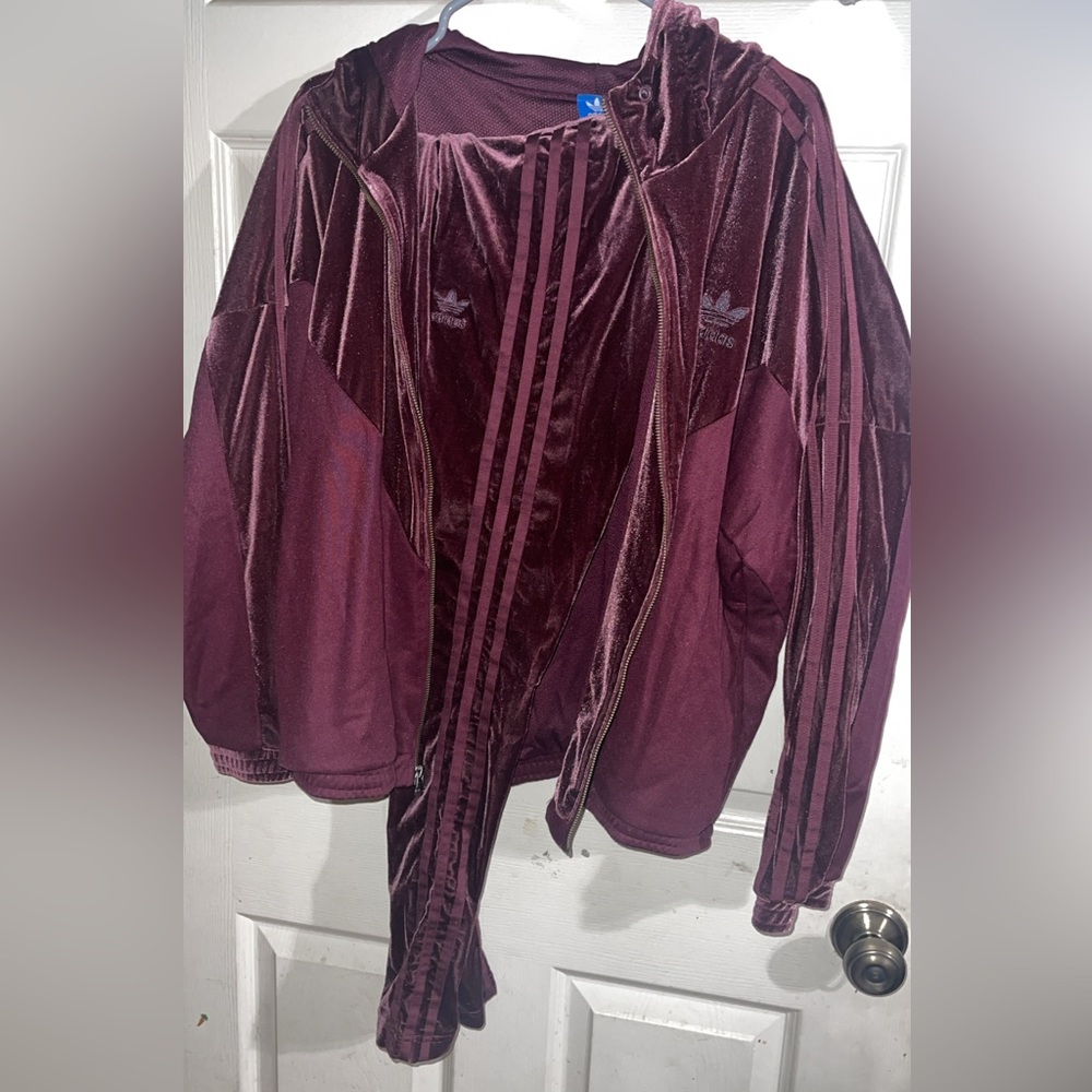 Burgundy Adidas leggings and zip up hoodie Medium